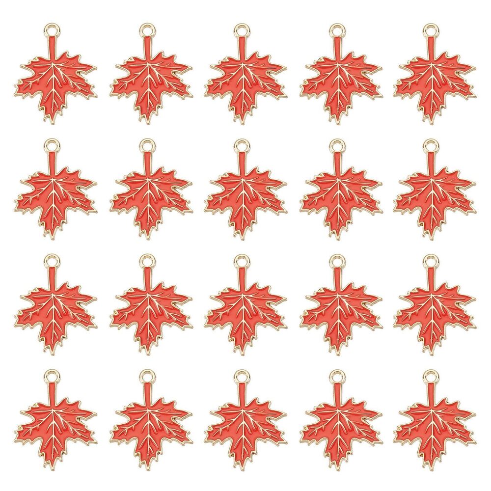5451 1 Box 60Pcs Maple Leaf Charms Enamel Leaves Charm Thanksgiving Autumn